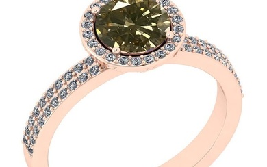 Certified 1.45 Ctw SI1/SI2 Natural Fancy Light Brown Yellow And White Diamond 14K Rose Gold