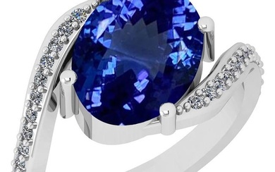 Certified 4.66 Ctw VS/SI1 Tanzanite and Diamond 14K White Gold Vintage Style Ring
