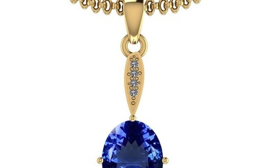 Certified 4.84 Ctw VS/SI1 Tanzanite And Diamond 14k Yellow Gold Victorian Style Necklace