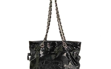 Chanel Tote Bag Chain Shoulder Patent Leather Black Women's