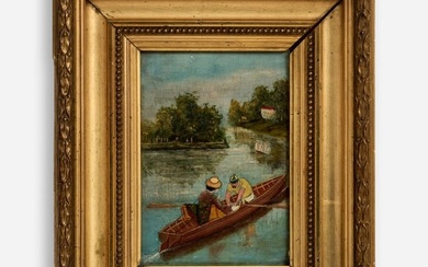 Charming Antique French Oil of Boaters