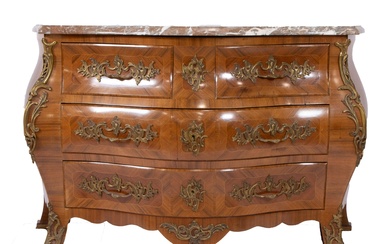 Chest of drawers style Louis XV with marble top and bronze fittings