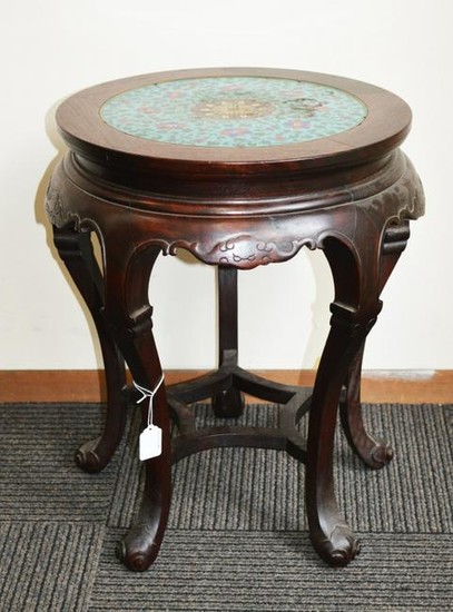 Chinese 5-Leg Cloisonne Inset Round Hardwood Table