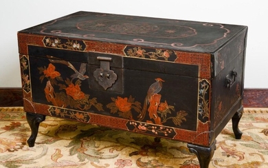 Chinese Black Lacquer Decorated Trunk.