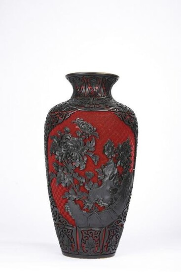 Chinese Black and Cinnabar Lacquer Flowers Vase