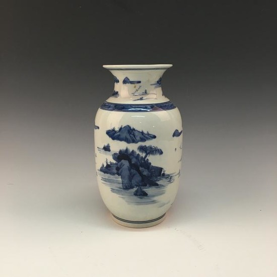 Chinese Blue-White 'Landscape' Porcelain Vase With