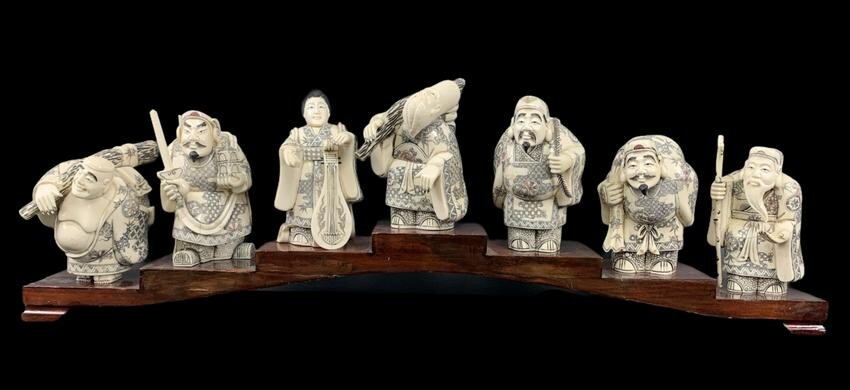 Chinese Carved Bone Seven Gods Of Fortune