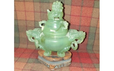 Chinese Early jade incense burner on trio leg support set on...
