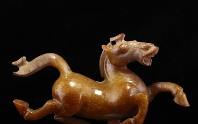 Chinese Hetian Jade Carved Horse & Swallow Statue