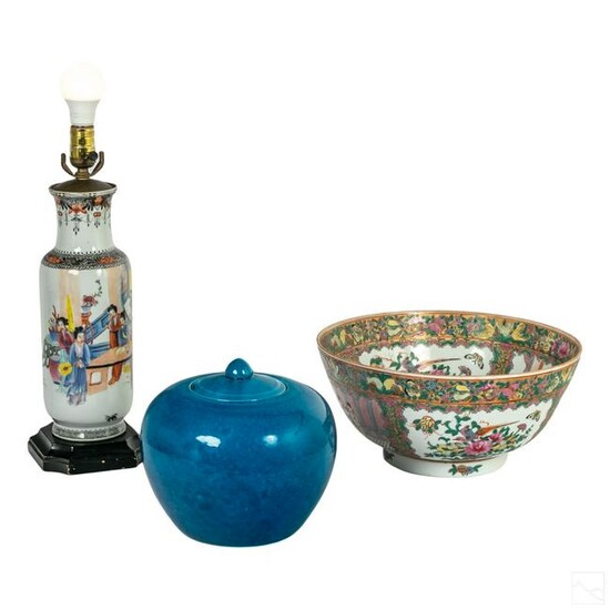 Chinese Porcelain Lamp, Ginger Jar and Centerpiece