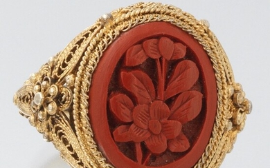 Chinese Vermeil and Cinnabar Ring