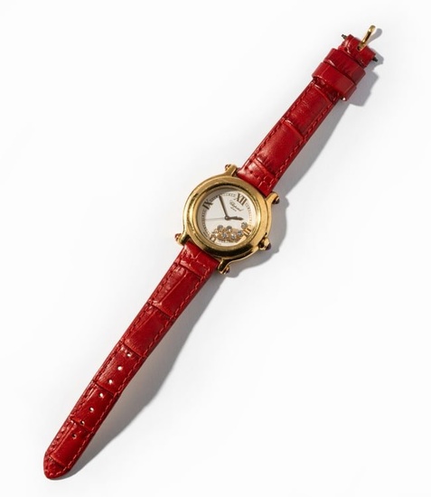 Chopard 18 Karat Yellow Gold, Diamond and Synthetic Ruby "Happy Sport" Wristwatch
