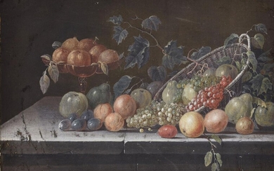 Circle of Johann Jakob Dietzsch, German 1713-1776- Still life with fruit on a table; bodycolour on thick paper, 16.4 x 22.5 cm., (unframed). Provenance: Private Collection, Sweden. Note: For an example of Johann Jakob Dietzcsh's oeuvre, from which...