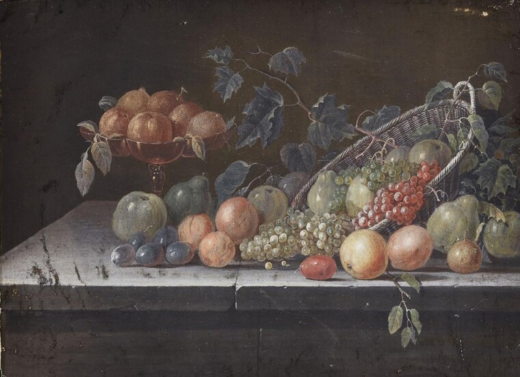 Circle of Johann Jakob Dietzsch, German 1713-1776- Still life with fruit on a table; bodycolour on thick paper, 16.4 x 22.5 cm., (unframed). Provenance: Private Collection, Sweden. Note: For an example of Johann Jakob Dietzcsh's oeuvre, from which...