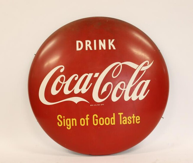 Coca Cola 48" Tin Button Sign.