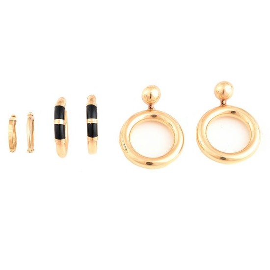 Collection of Black Enamel, 14k Yellow Gold Jewelry