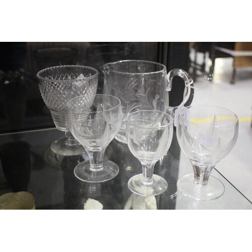 Collection of Stuart glass to include jug, vase and glasses,...