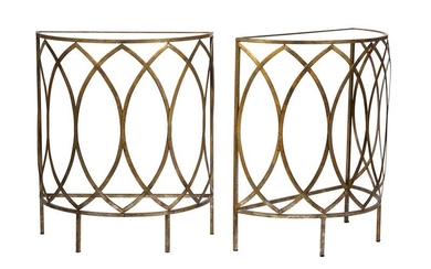 Contemporary Patinated Metal Demilune Consoles