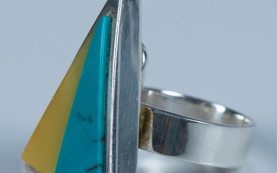 Contemporary Sterling Silver, Baltic Amber & Turquoise Ring