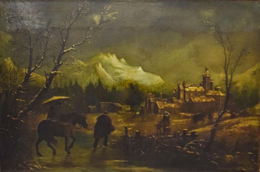 Continental Castle Landscape Oil on Canvas