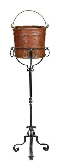 Copper and Wrought Iron Jardinière and Stand