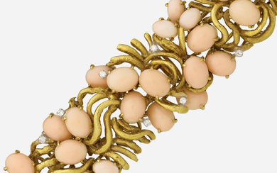 Coral, diamond, and gold bracelet