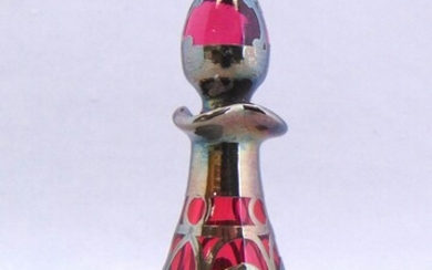 Cranberry silver overlay glass perfume