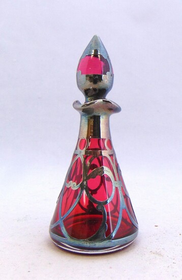 Cranberry silver overlay glass perfume