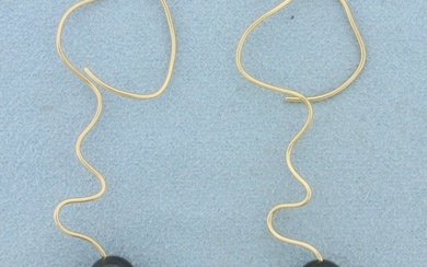 Custom Made Pearl Wire Dangle Earrings in 14K Yellow Gold