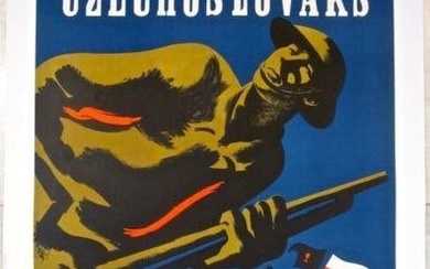 Czechoslovaks Carry On - Art by Paz (1944) US WWII Poster LB