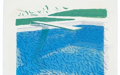 DAVID HOCKNEY (B. 1937), Lithographic Water Made of Lines, Crayon, and Two Blue Washes
