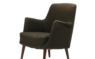 NOT SOLD. Danish furniture design: Easy chair with stained wooden legs, upholstered with dark wool. 1950s. – Bruun Rasmussen Auctioneers of Fine Art