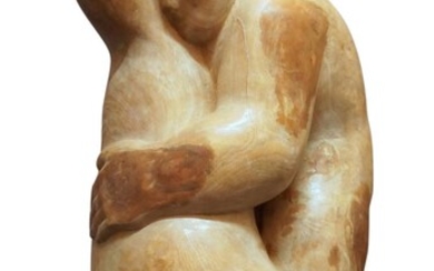 Designer unknown, Carved figural group of an embracing couple, circa 1930, Birchwood, 76cm high. Provenance: By repute, purchased from Sotheby‚Äôs, 1989