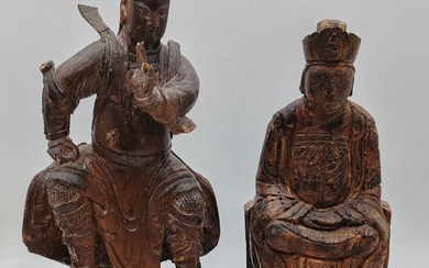 Deux sculptures en bois représentant Guandi... - Lot 74 - Ader
