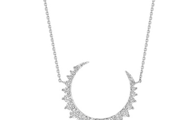 Diamond Crescent Necklace In 14 Karat White Gold 1-1/2ctw Adjustable 16-17-18 Inch