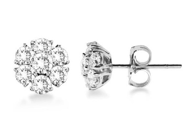 Diamond Flower Cluster Earrings in 14K White Gold 1.20ctw