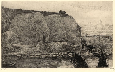 Dupont, Pieter (1870-1911). Hooischelven aan het jaagpad. Zincetching, 1895, 19,8x33,4...