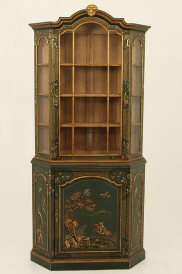 ENGLISH CHINOISERIE GREEN LAQUERED BOOKCASE