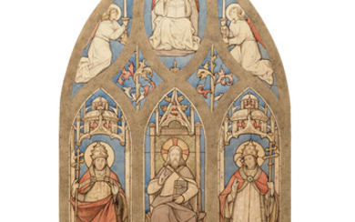 EUGÈNE VIOLLET-LE-DUC (PARIS 1814-1879 LAUSANNE), Deux projets de vitraux : Le Christ docteur entre les papes saint Léon et saint Grégoire ; et L’Arbre des apôtres