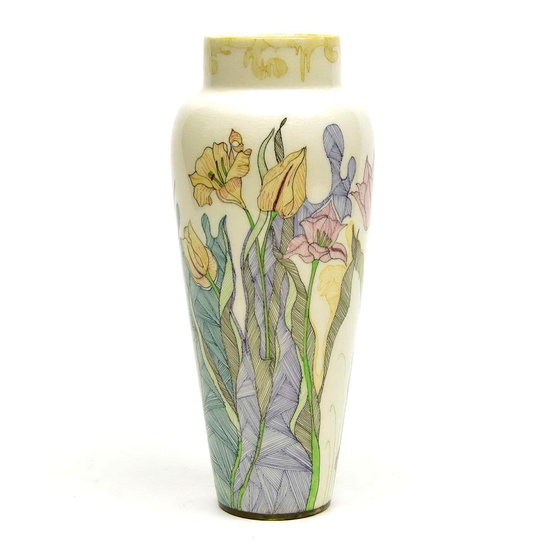 Earthenware "kantjes" vase, with P-decor with flowers, executed...