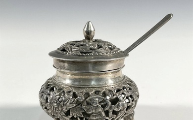 East-Asian Silver Lidded Salt Cellar with Spoon
