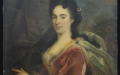 École française du XVIII° siècle "Jeune femme à la montre à gousset" Huile sur toile...