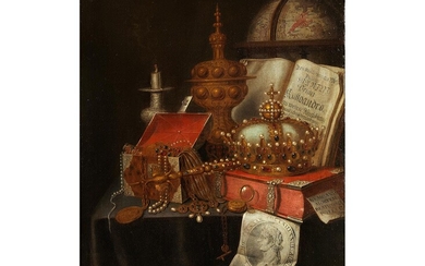 Edwaert Collier, auch „Edwaert Colyer“, um 1640 Breda – 1708 London, VANITASSTILLLEBEN MIT GOLDENER KRONE