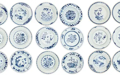 Eighteen Chinese various blue and white export dishes with floral decoration Qing...