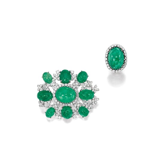 Emerald and Diamond Obi Clasp / Brooch and Ring