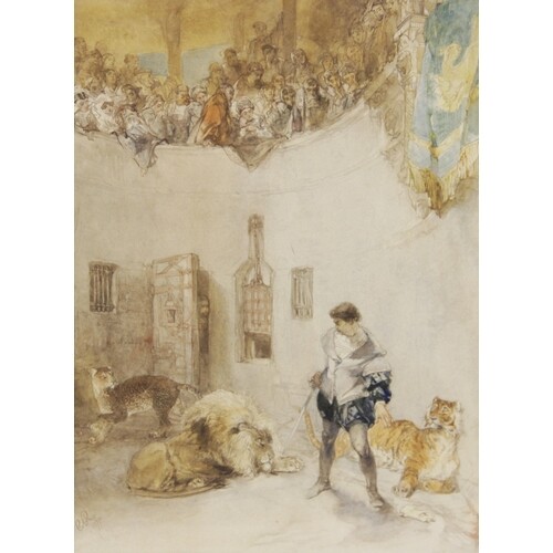 English School (19th century), A lion, a leopard and a tige...