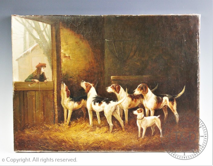 English School (19th century), Oil on canvas, Girl visiting ...