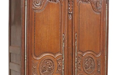 FRENCH PROVINCIAL CARVED OAK WEDDING ARMOIRE