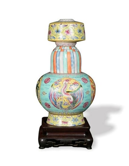 Famille Rose Tibetan-Style Altar Vase, Republic