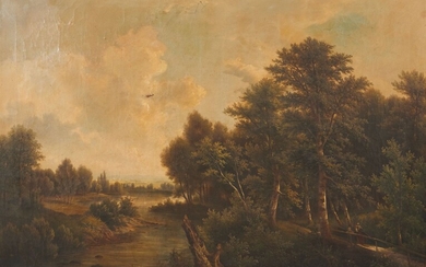 Félix BOVIE (1812-1880) "Paysage avec cour d'eau" Huile sur toile, signée en bas à droite....